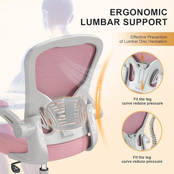 Desk Chair Comfy Home Office Chair Business Computer Chair Ergonomic Grey+Pink