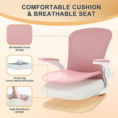 Desk Chair Comfy Home Office Chair Business Computer Chair Ergonomic White+Pink