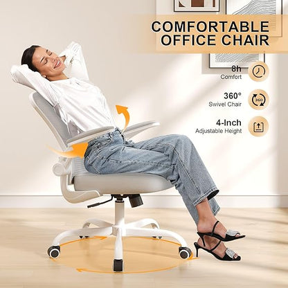Desk Chair Comfy Home Office Chair Business Computer Chair Ergonomic White+Grey