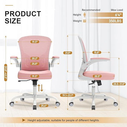 Desk Chair Comfy Home Office Chair Business Computer Chair Ergonomic Grey+Pink