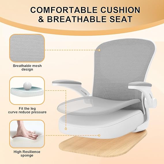 Desk Chair Comfy Home Office Chair Business Computer Chair Ergonomic White+Grey