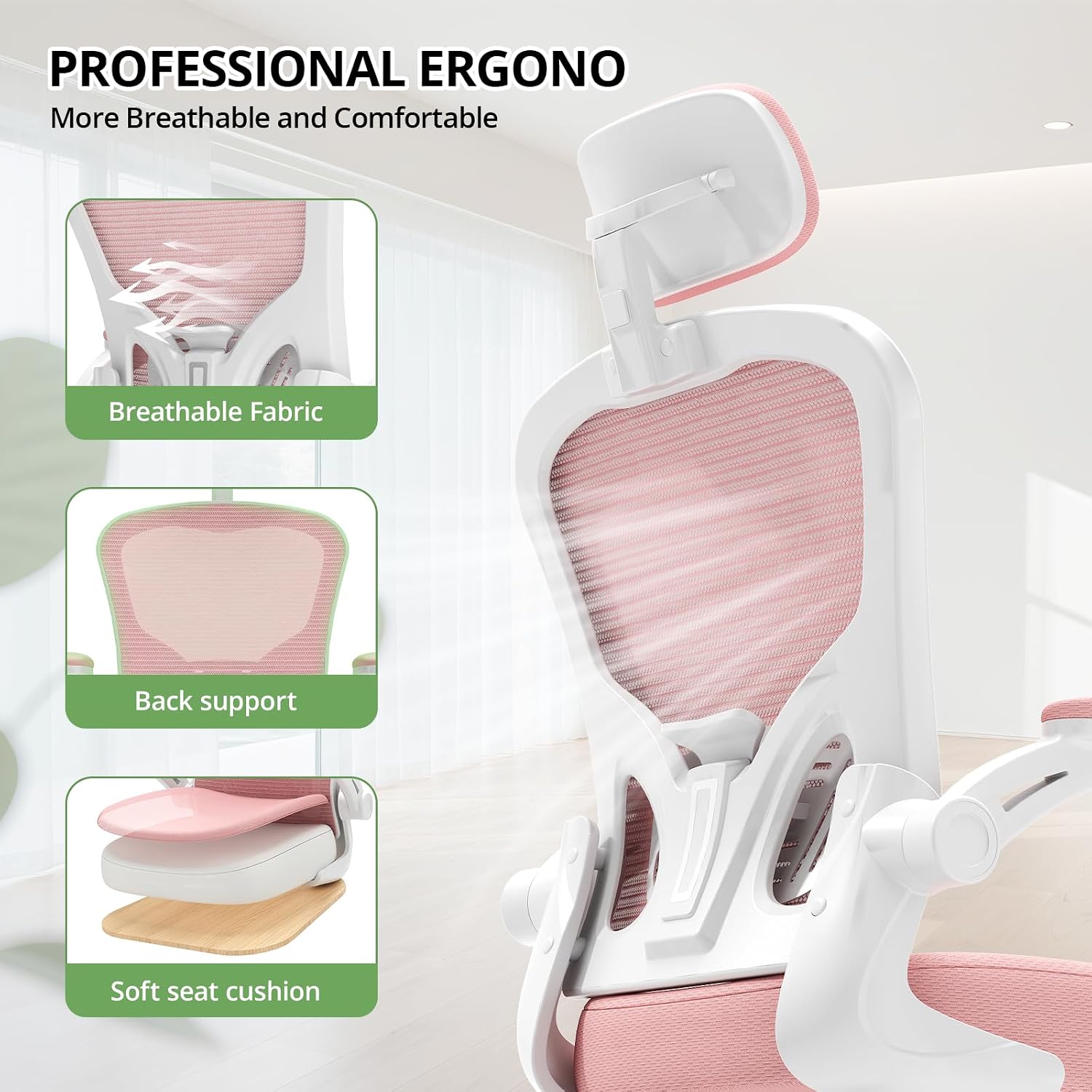 Office Chair|330LBS Capacity Ergonomic Desk Chair | High Back Computer Chair,Long Hours Comfortable,Rolling Swivel,Flip-up Armrests,Home Office