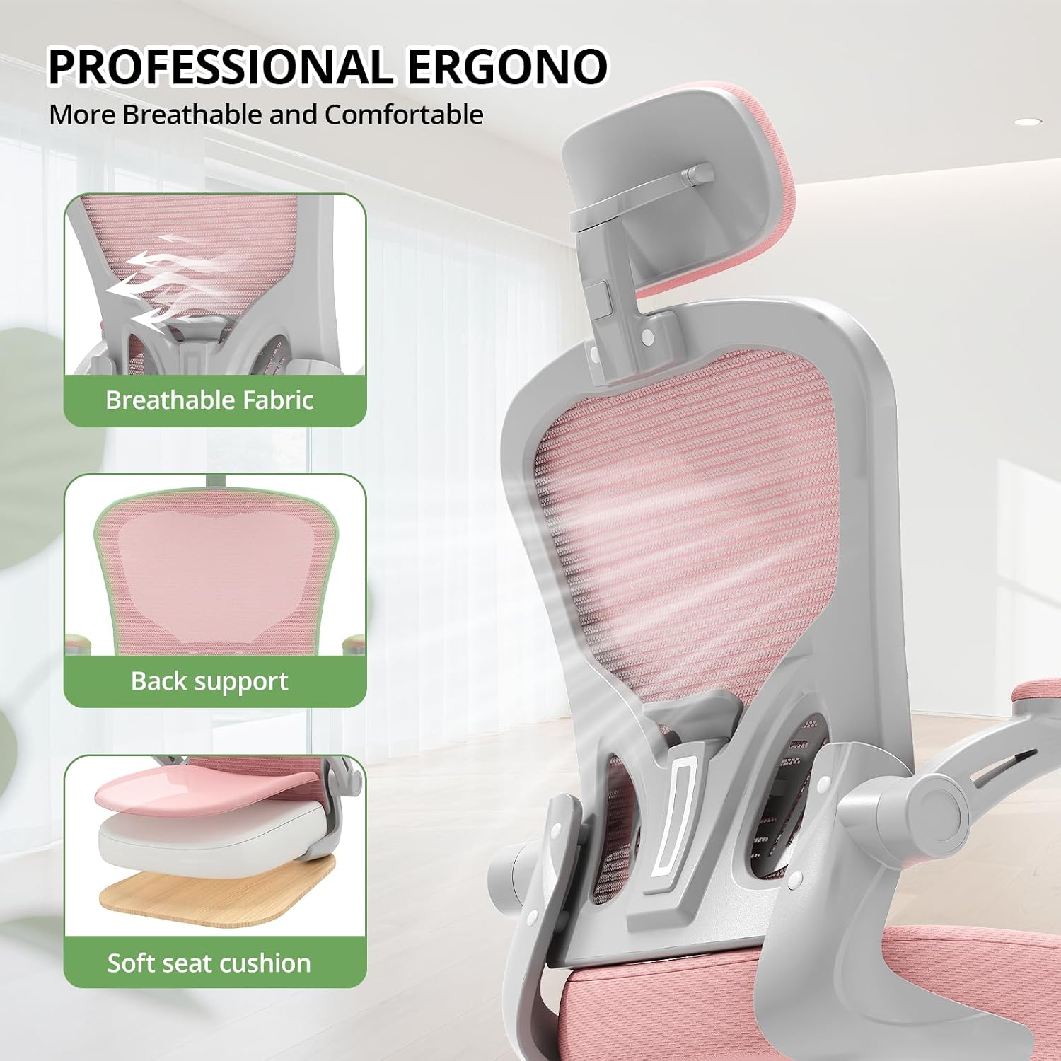 Office Chair|330LBS Capacity Ergonomic Desk Chair | High Back Computer Chair,Long Hours Comfortable,Rolling Swivel,Flip-up Armrests,Home Office