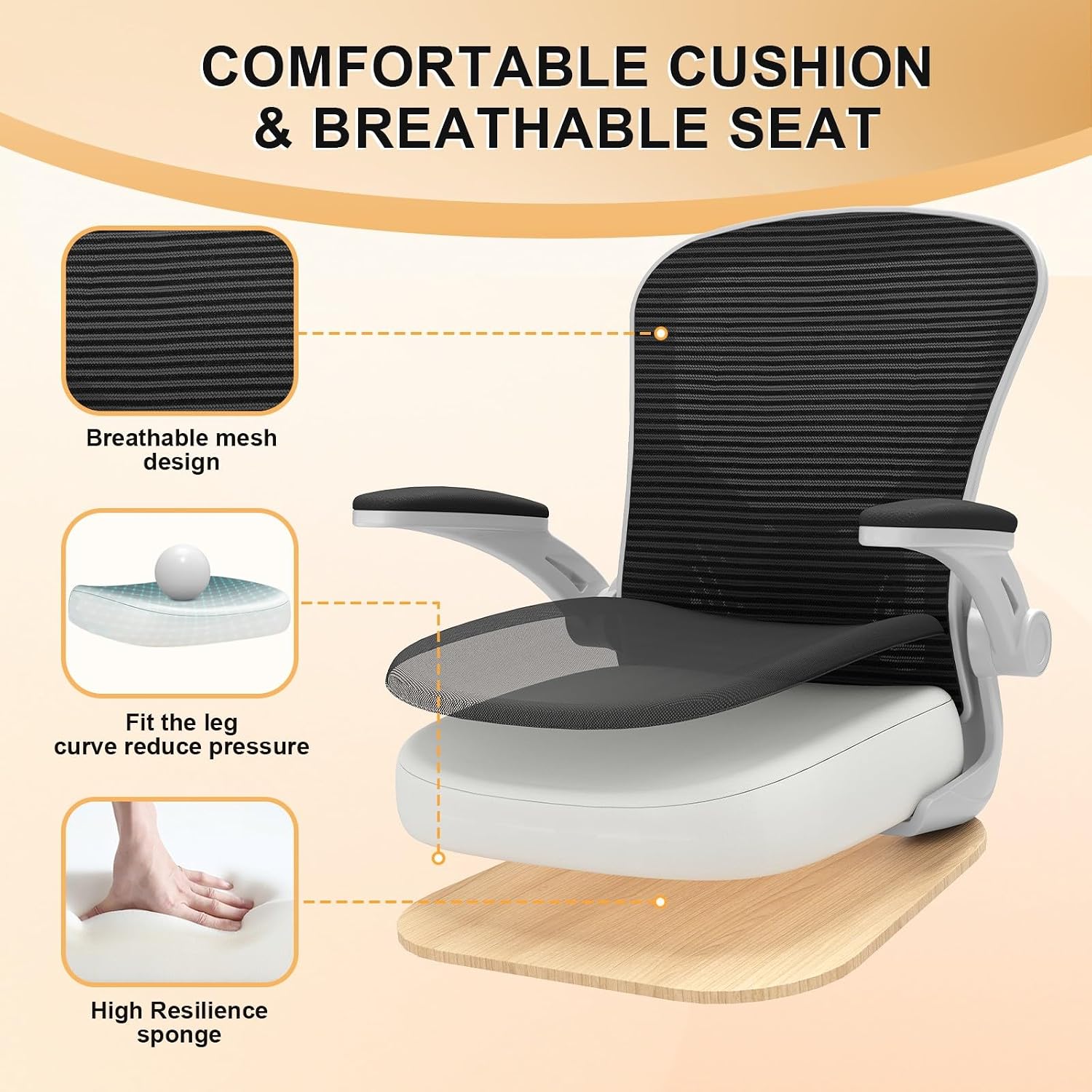 Office Chair|Ergonomic Desk Chairs 330LBS Capacity | Flip-up Armrests,Mesh Computer Chair,High Back,Comfy Work,Adjustable Lumbar Support