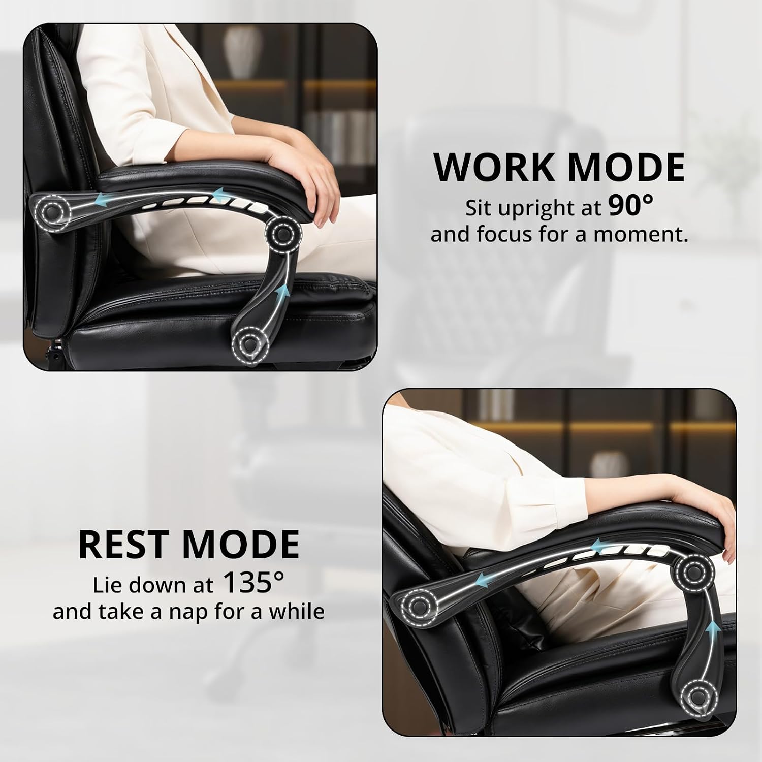 350lbs Big and Tall Executive Office Chair with Footrest | Reclining ,Wide Seat with Pocket Spring,Lumbar Support and Pillow,High Back Leather Desk Chair