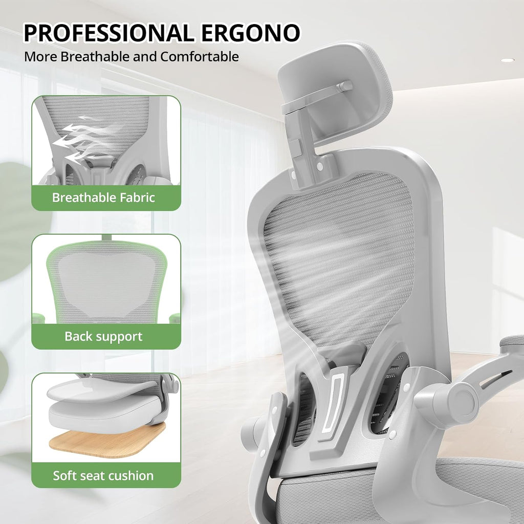 Office Chair|330LBS Capacity Ergonomic Desk Chair | High Back Computer Chair,Long Hours Comfortable,Rolling Swivel,Flip-up Armrests,Home Office