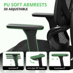 Ergonomic Office Chair with Footrest, Mesh Desk Chair with 135° Recline, Adjustable Lumbar Support, 3D Armrests and Headrest, Swivel Computer Chair for Home Office