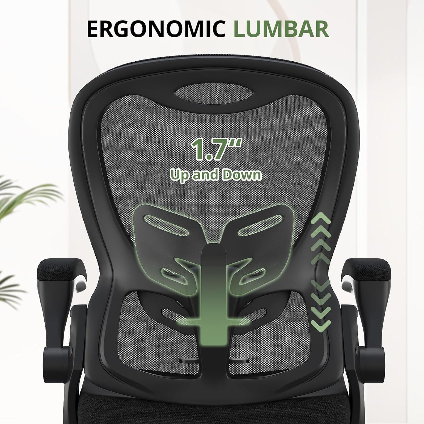 Office Chair 330 lbs Capacity, Ergonomic Breathable Mesh Desk Chair with Lumbar Support & Flip-Up Armrest, High Back Computer Chair for Home Office, Black