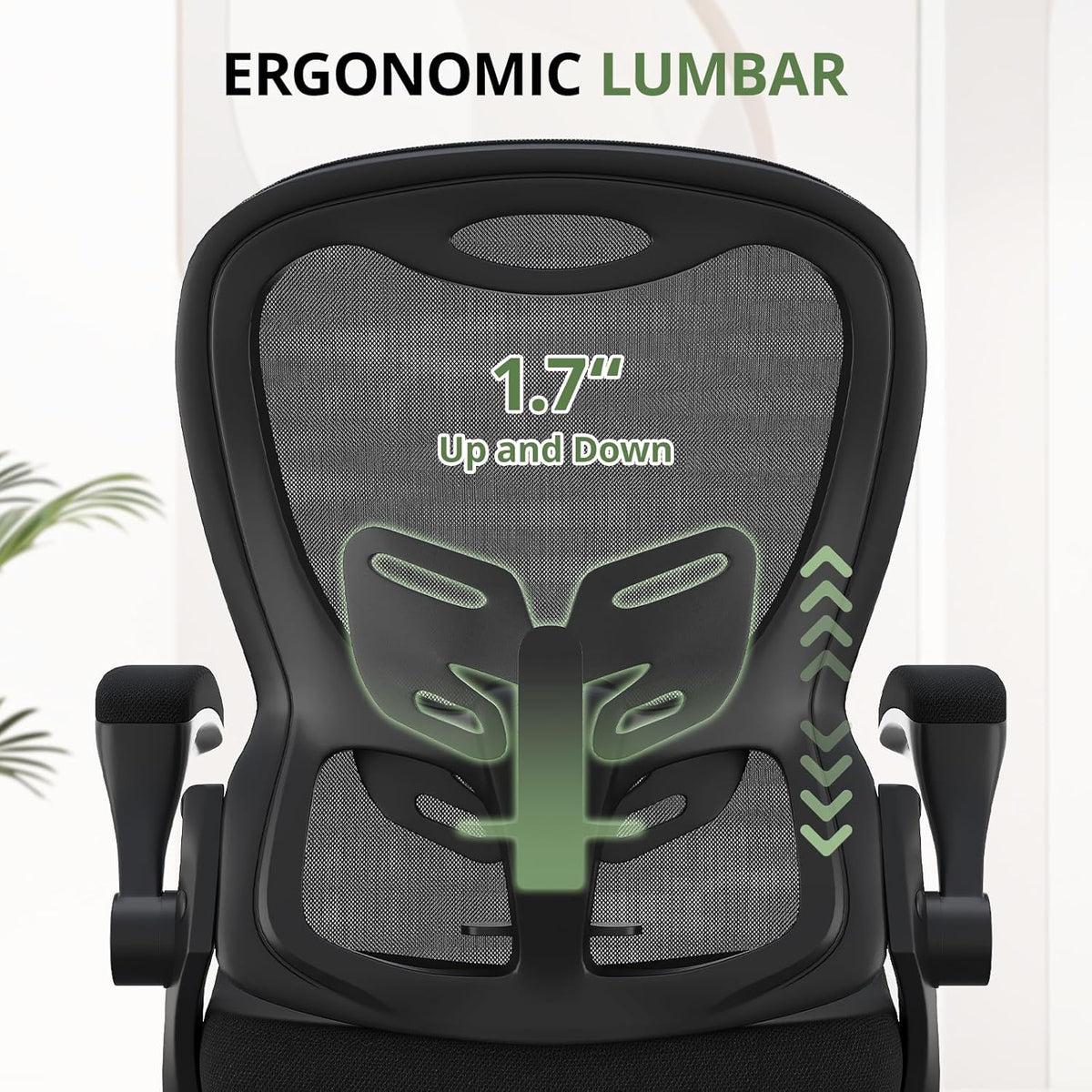 Office Chair 330 lbs Capacity, Ergonomic Breathable Mesh Desk Chair with Lumbar Support & Flip-Up Armrest, High Back Computer Chair for Home Office, Black