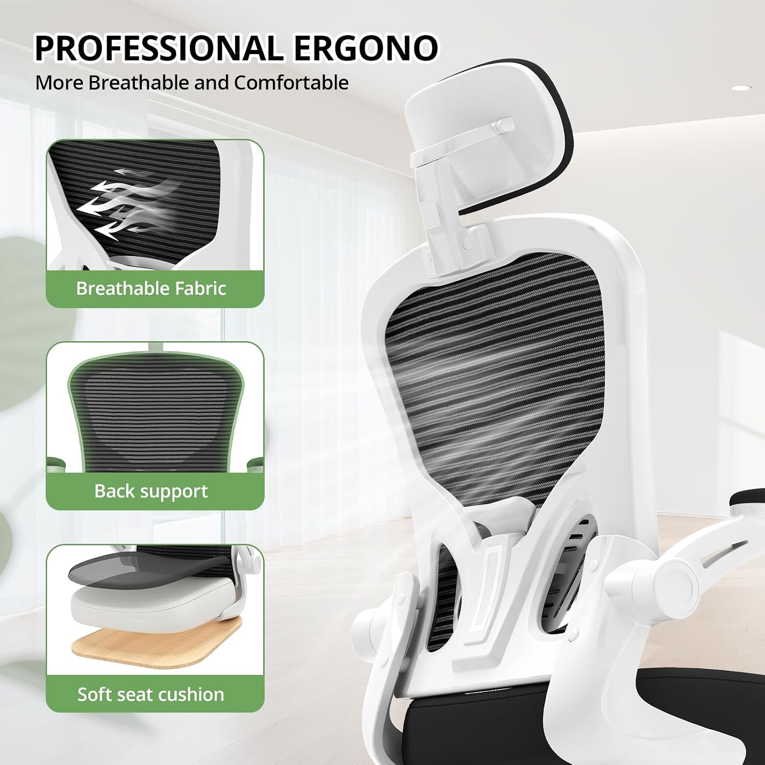 Office Chair|330LBS Capacity Ergonomic Desk Chair | High Back Computer Chair,Long Hours Comfortable,Rolling Swivel,Flip-up Armrests,Home Office