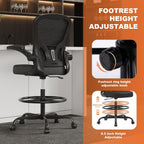 Ergonomic Tall Drafting Chair-Mesh Desk Chair with Flip-Up Arms | Adjustable Height,Lumbar Support,Adjustable Footrest Ring,Standing Desk,Breathable Backrest