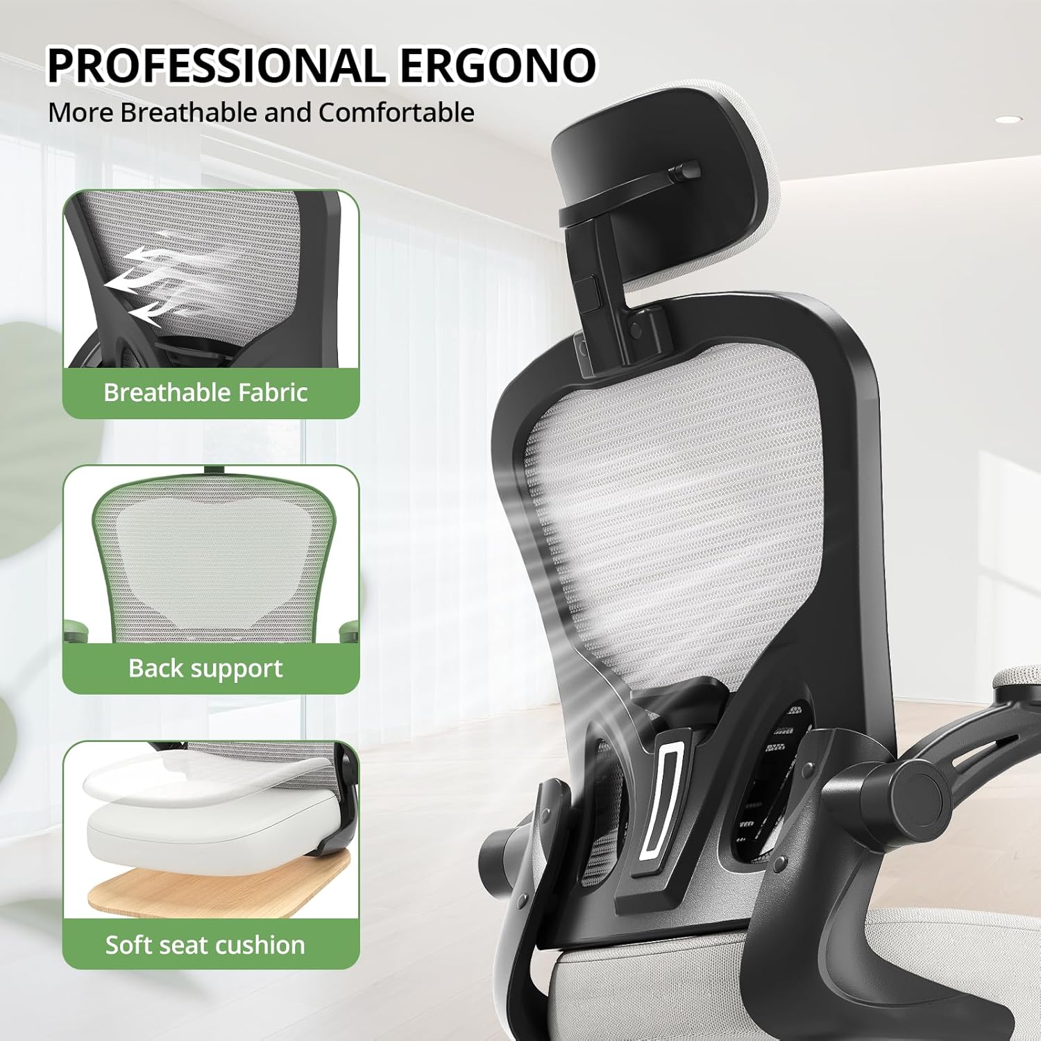 Office Chair|330LBS Capacity Ergonomic Desk Chair | High Back Computer Chair,Long Hours Comfortable,Rolling Swivel,Flip-up Armrests,Home Office
