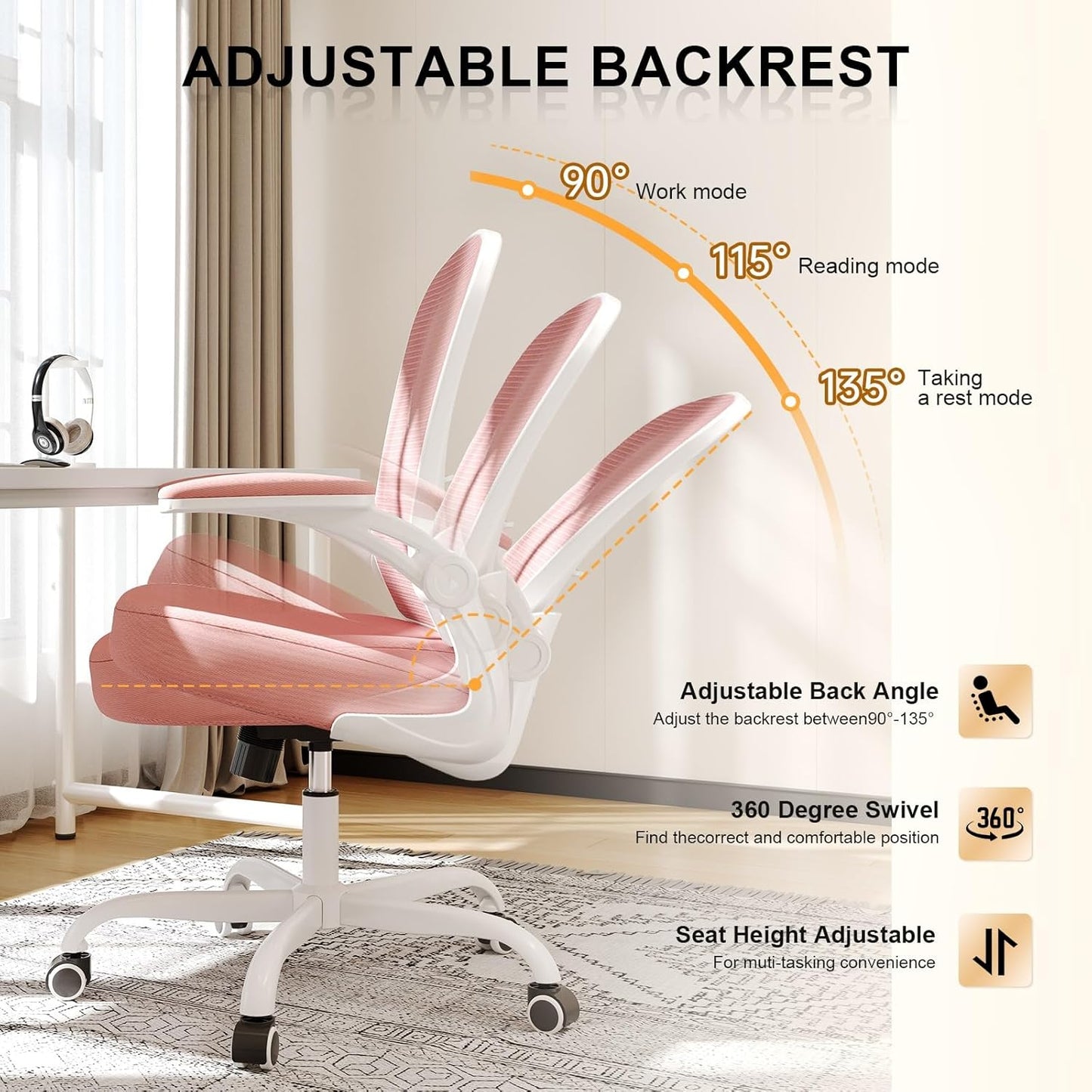 Desk Chair Comfy Home Office Chair Business Computer Chair Ergonomic White+Pink