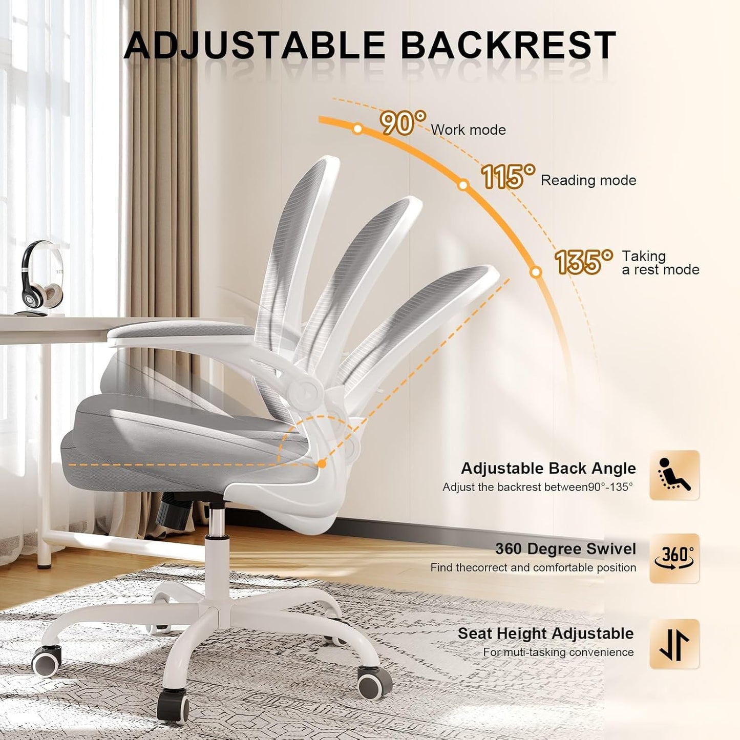 Desk Chair Comfy Home Office Chair Business Computer Chair Ergonomic White+Grey