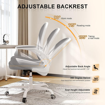 Desk Chair Comfy Home Office Chair Business Computer Chair Ergonomic White+Grey