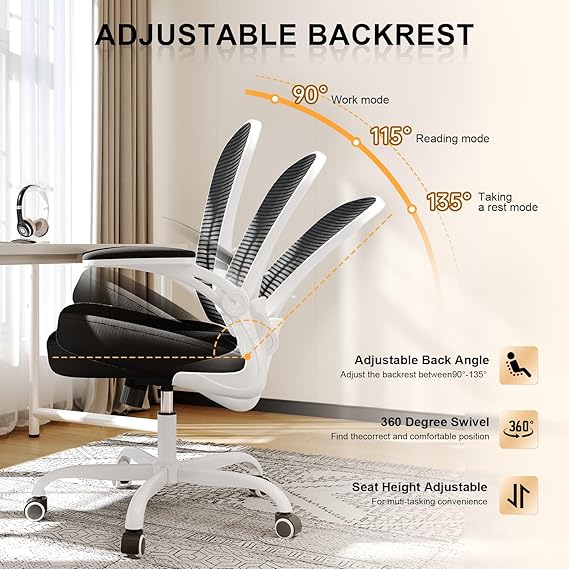 Desk Chair Comfy Home Office Chair Business Computer Chair Ergonomic White+Black