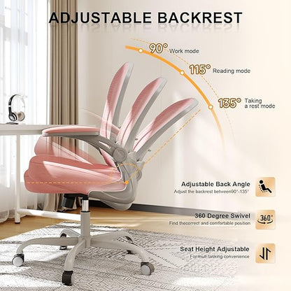 Desk Chair Comfy Home Office Chair Business Computer Chair Ergonomic Grey+Pink