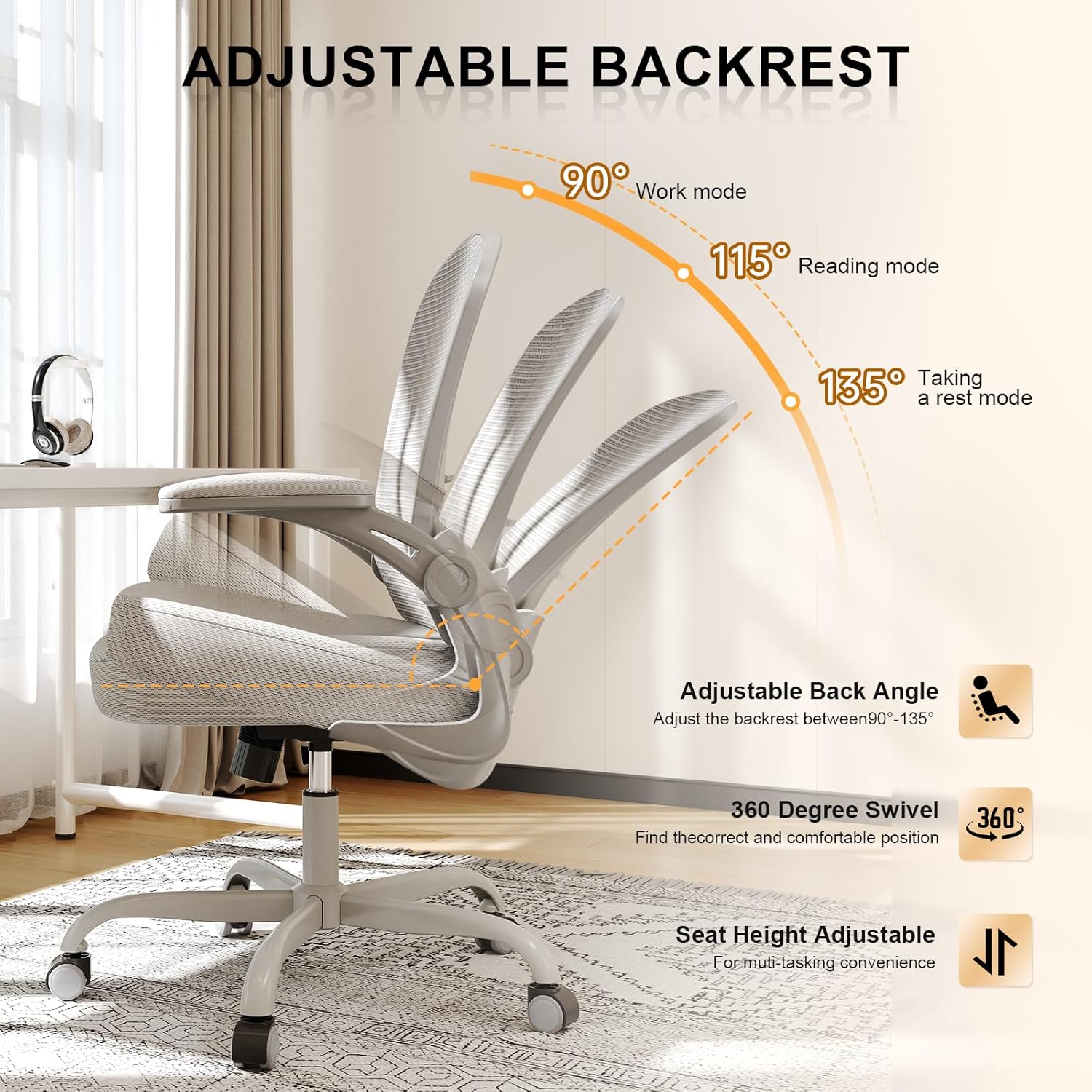 Office Chair|Ergonomic Desk Chairs 330LBS Capacity | Flip-up Armrests,Mesh Computer Chair,High Back,Comfy Work,Adjustable Lumbar Support