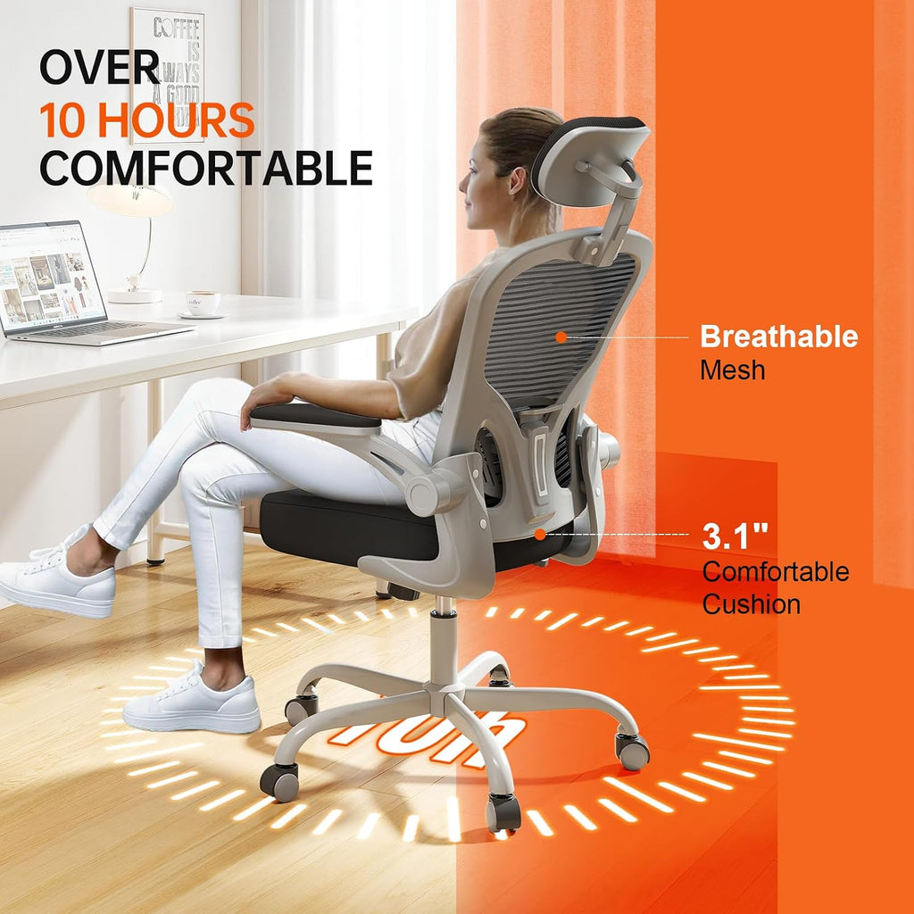 Office Chair|330LBS Capacity Ergonomic Desk Chair | High Back Computer Chair,Long Hours Comfortable,Rolling Swivel,Flip-up Armrests,Home Office