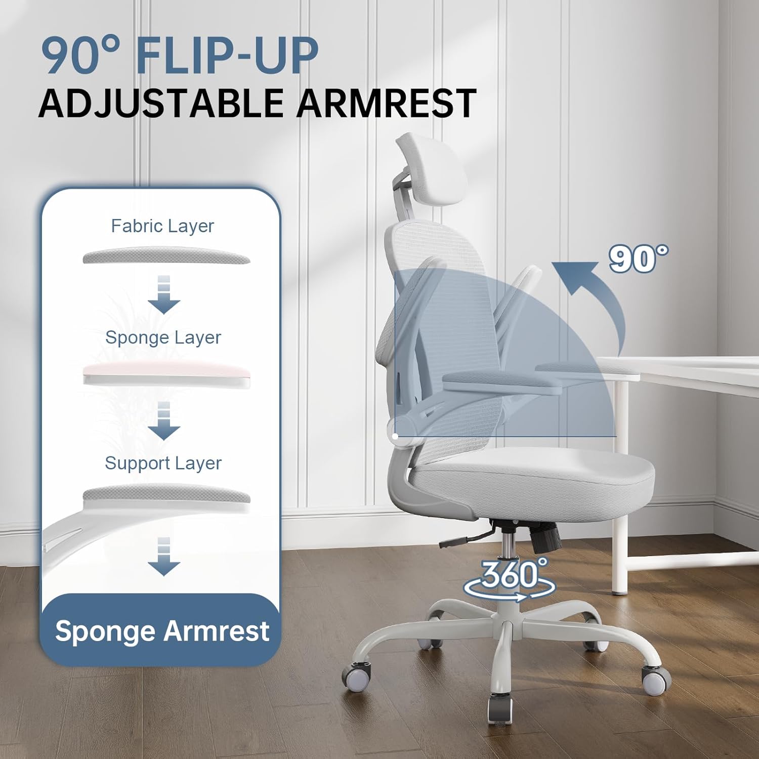 Office Chair|330LBS Capacity Ergonomic Desk Chair | High Back Computer Chair,Long Hours Comfortable,Rolling Swivel,Flip-up Armrests,Home Office