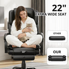 350lbs Big and Tall Executive Office Chair with Footrest | Reclining ,Wide Seat with Pocket Spring,Lumbar Support and Pillow,High Back Leather Desk Chair