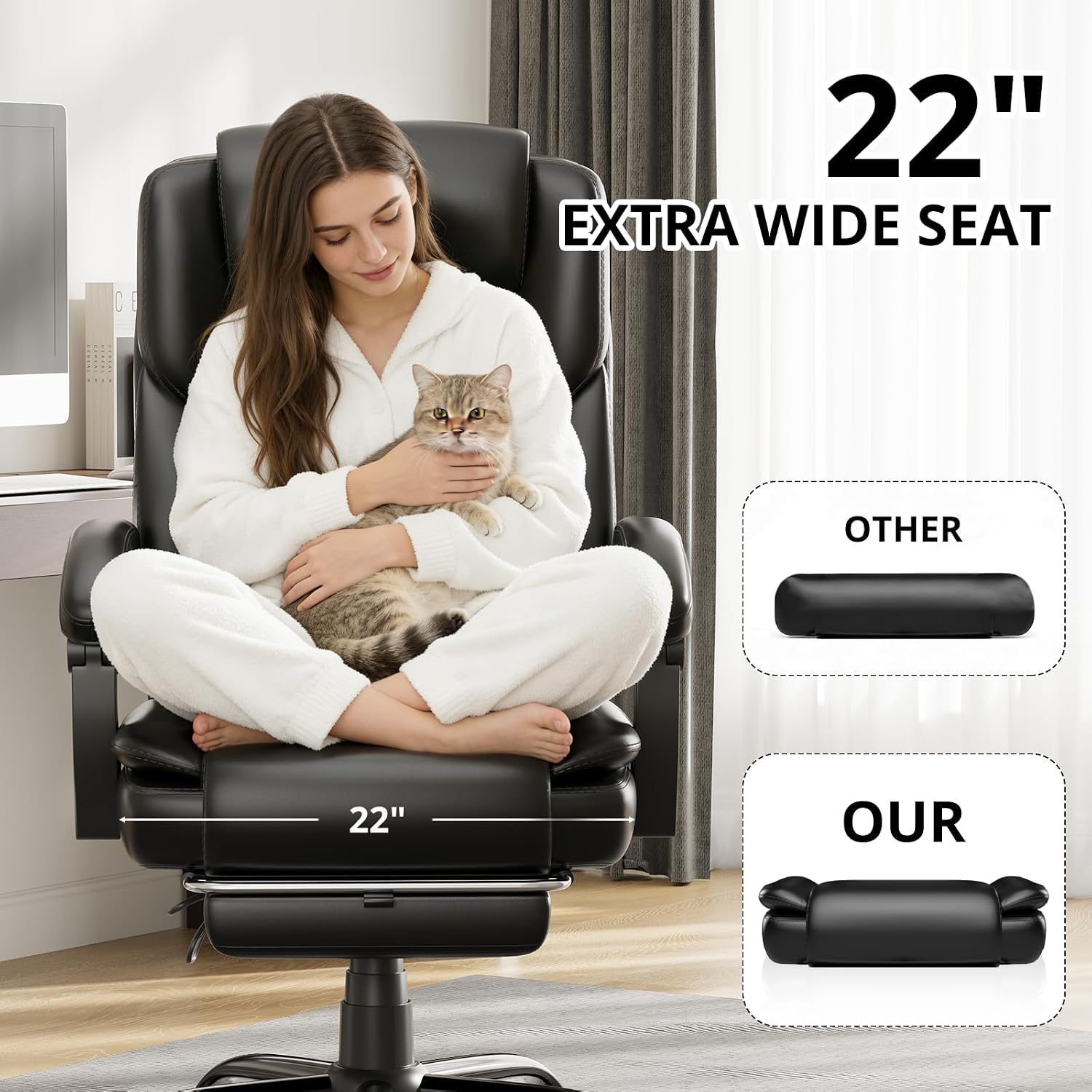 350lbs Big and Tall Executive Office Chair with Footrest | Reclining ,Wide Seat with Pocket Spring,Lumbar Support and Pillow,High Back Leather Desk Chair