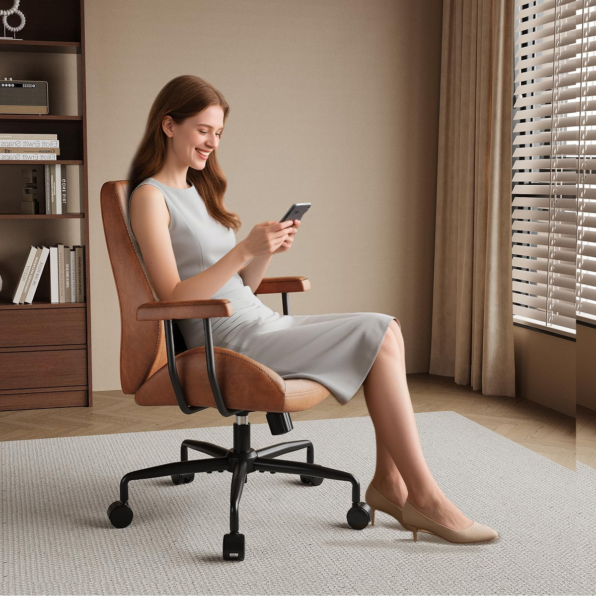 Ergonomic Home Office Chair Leather Desk Chairs with Adjustable Height | Thickened Cushions, Comfy Executive Armchair,Home Office Gaming