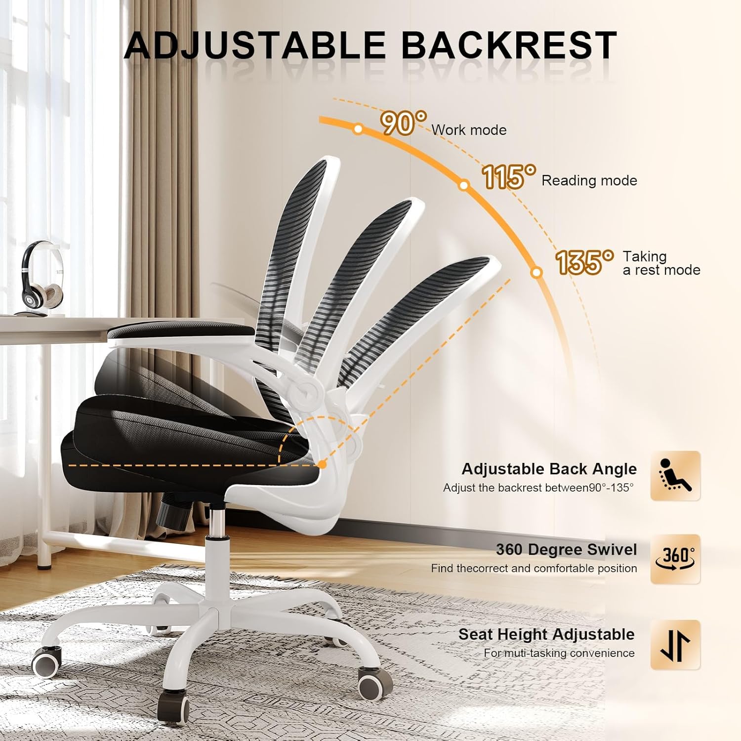 Office Chair|Ergonomic Desk Chairs 330LBS Capacity | Flip-up Armrests,Mesh Computer Chair,High Back,Comfy Work,Adjustable Lumbar Support