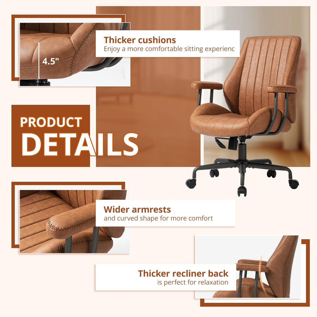 Ergonomic Home Office Chair Leather Desk Chairs with Adjustable Height | Thickened Cushions, Comfy Executive Armchair,Home Office Gaming