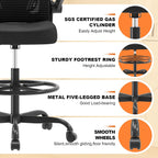 Ergonomic Tall Drafting Chair-Mesh Desk Chair with Flip-Up Arms | Adjustable Height,Lumbar Support,Adjustable Footrest Ring,Standing Desk,Breathable Backrest