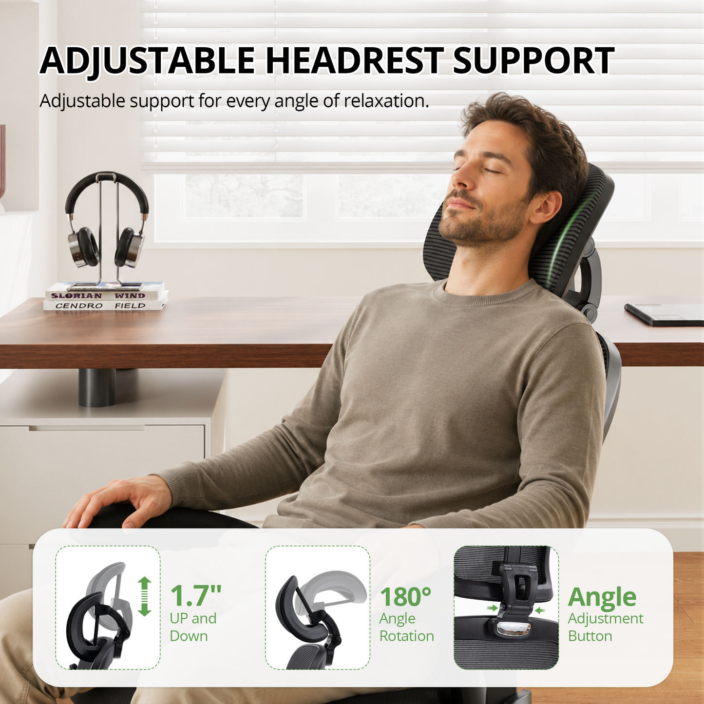 Ergonomic Office Chair 330 lb with Wheels, Lumbar Support & Headrest