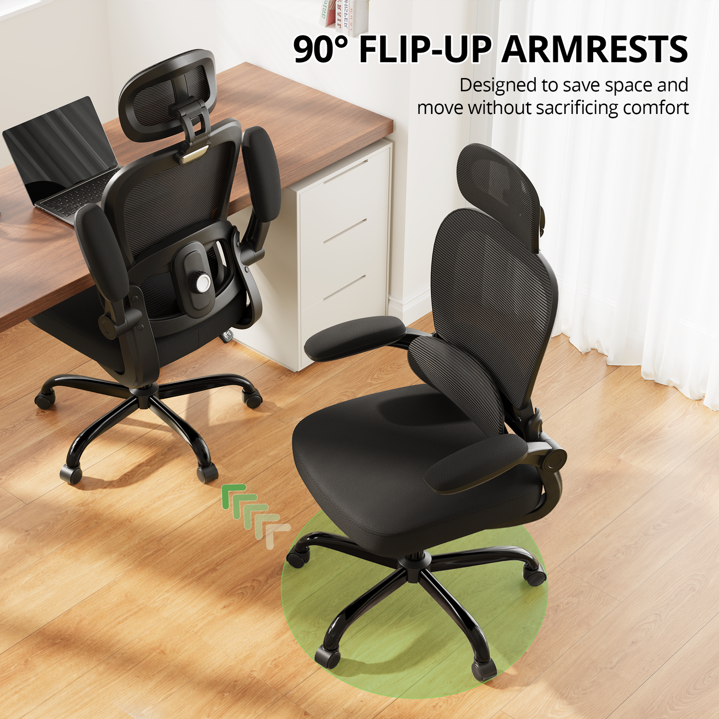 Ergonomic Office Chair 330 lb with Wheels, Lumbar Support & Headrest