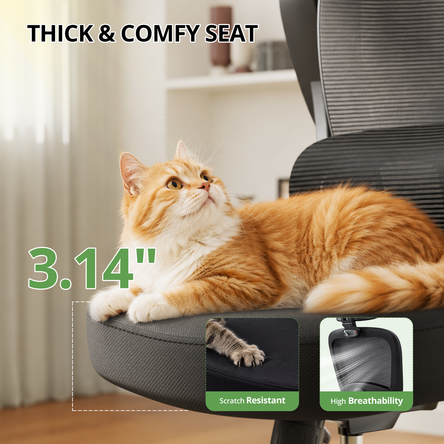 Ergonomic Office Chair 330 lb with Wheels, Lumbar Support & Headrest